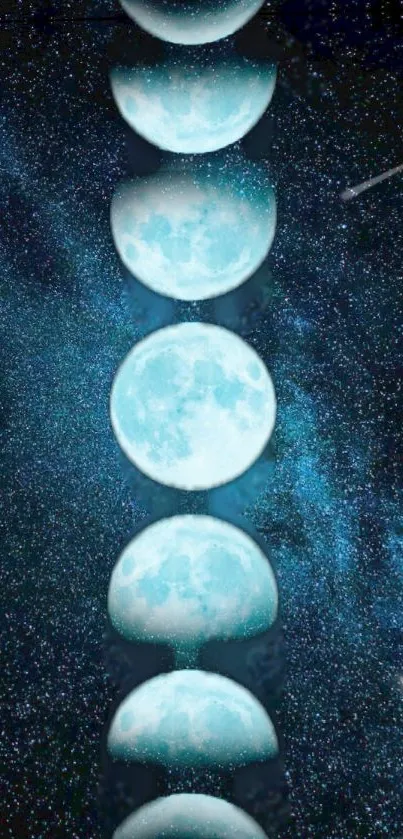 Lunar phases against a starry navy background.