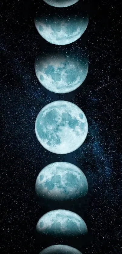 Phases of the moon on a starry background wallpaper.