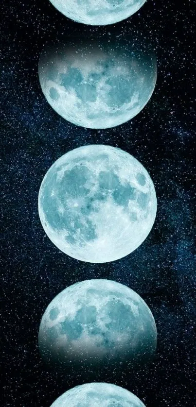 Vertical lunar phases with starry background.