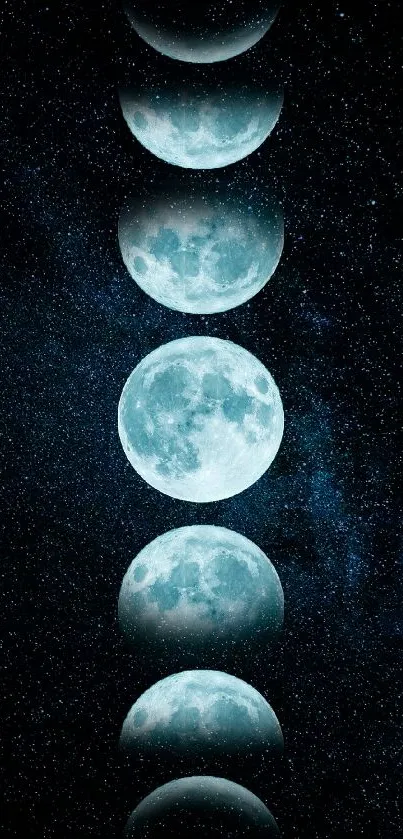 A vertical alignment of full moon phases against a dark starry sky.