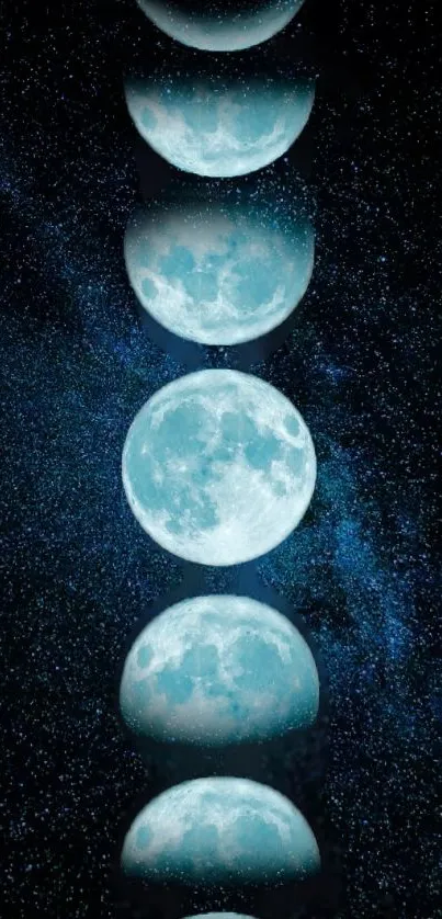 Phases of the moon against a starry night sky wallpaper.