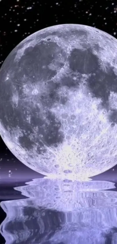 Full moon reflecting on water under a starry sky wallpaper.