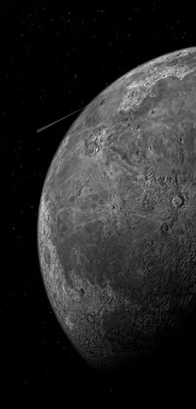 Black and white lunar surface wallpaper with visible craters.