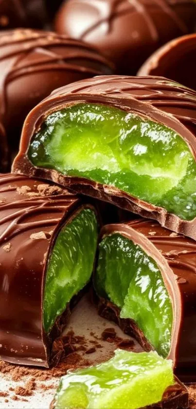 Chocolate with vibrant green filling