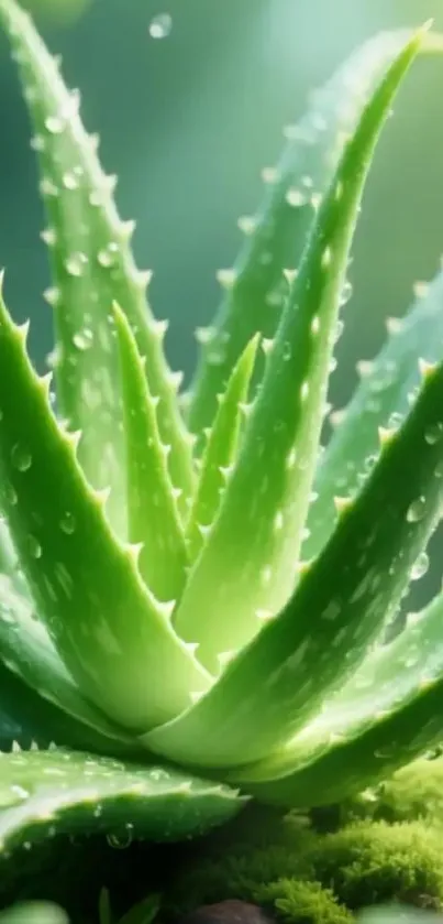 Close-up of aloe vera with dewdrops.