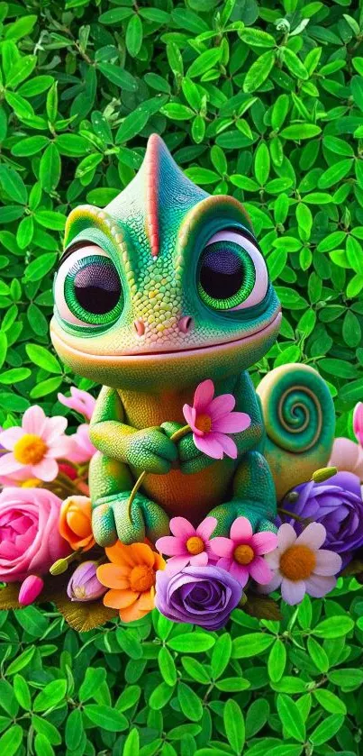 Lush green clover wallpaper with white flowers and leafy texture.