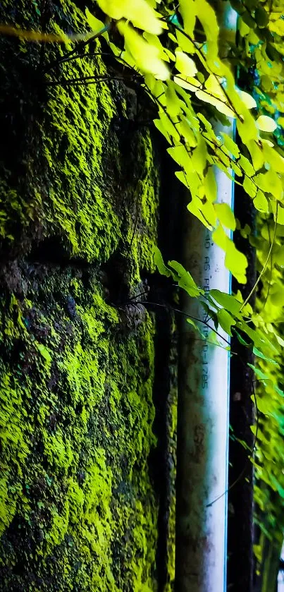 Lush greenery against a textured wall.