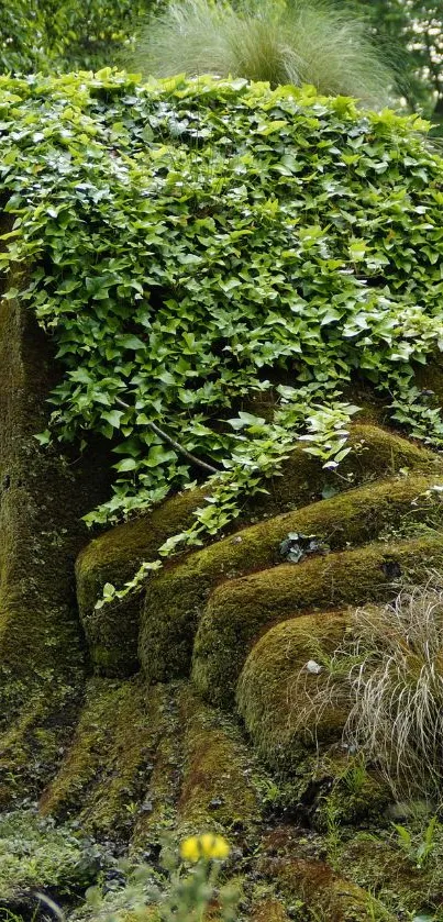 Lush green leaves over a rocky surface in nature.