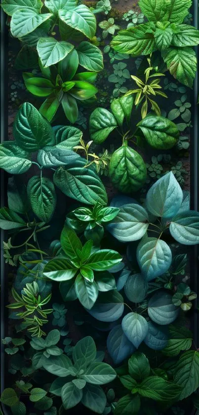 Mobile wallpaper with lush green plants and leaves.