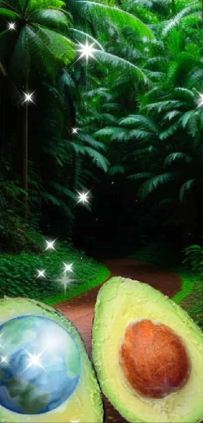 Artistic jungle path with avocado design.