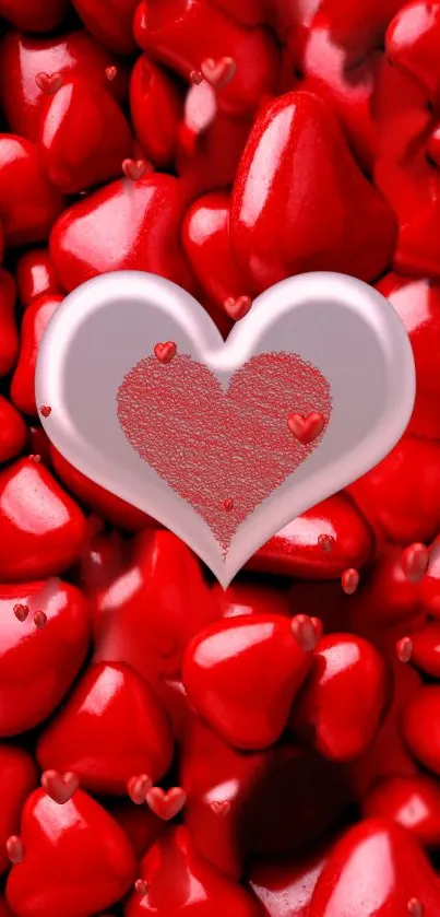 Vibrant red heart-shaped design wallpaper for mobile.