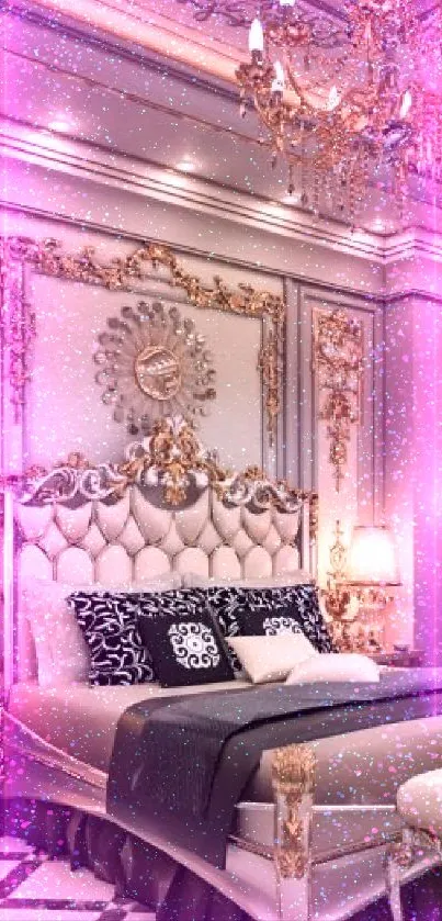 Luxurious Baroque style bedroom with intricate gold accents and ornate detailing.