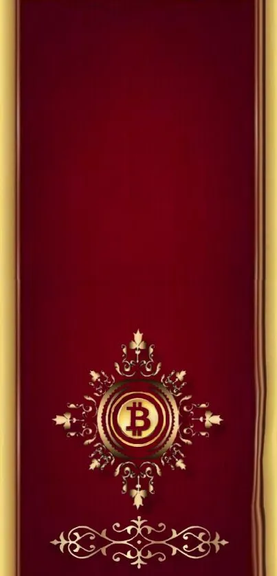 Luxurious red and gold Bitcoin wallpaper for mobile.