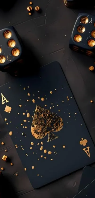 Luxurious black and gold card and dice design wallpaper.