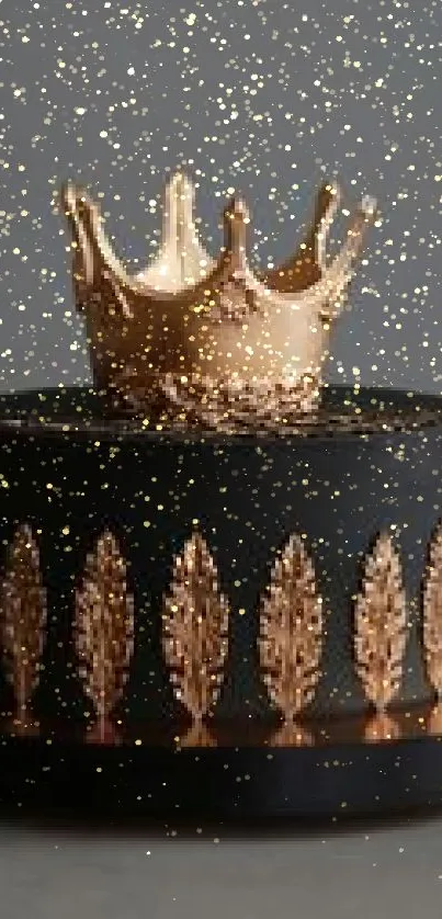 Sophisticated black and gold cake with crown decoration.