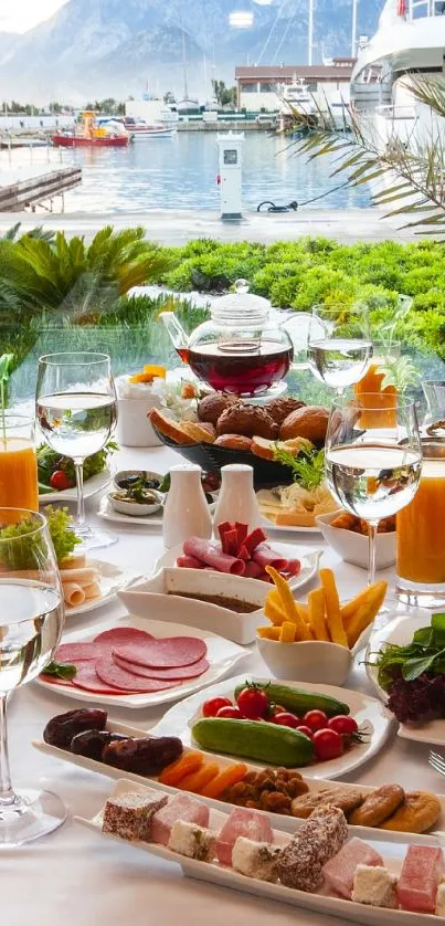 Luxurious breakfast table with sea view and fresh juices.