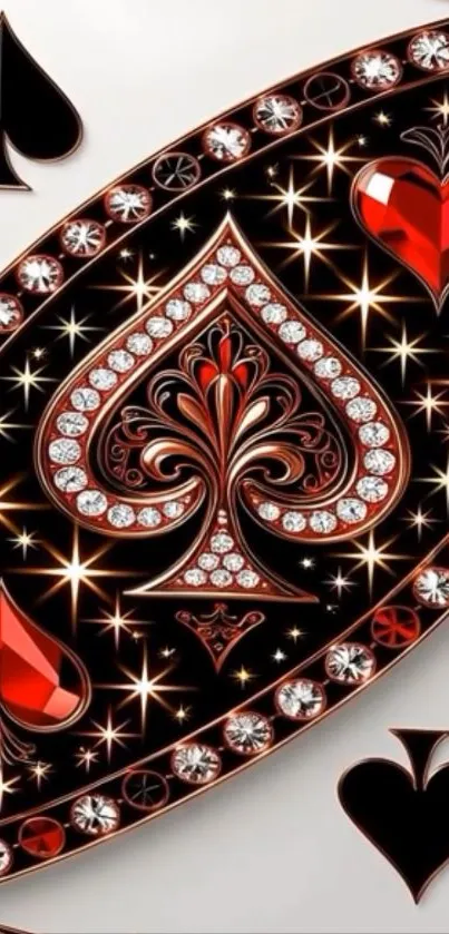Luxurious playing card design wallpaper with spades and hearts.
