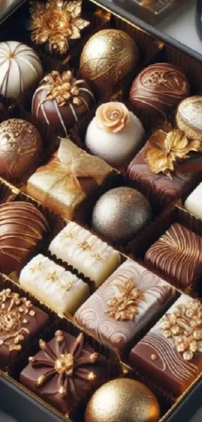Luxurious chocolate box with gold accents