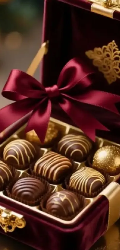 Luxurious chocolate box with ornate design.