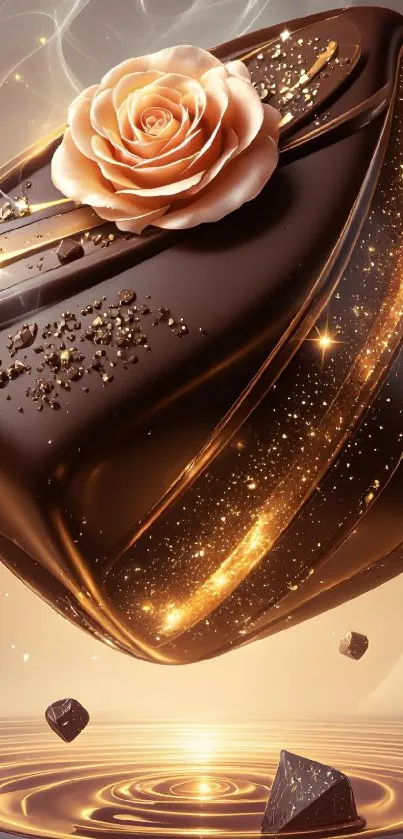 Luxurious chocolate with a rose on an artistic background.