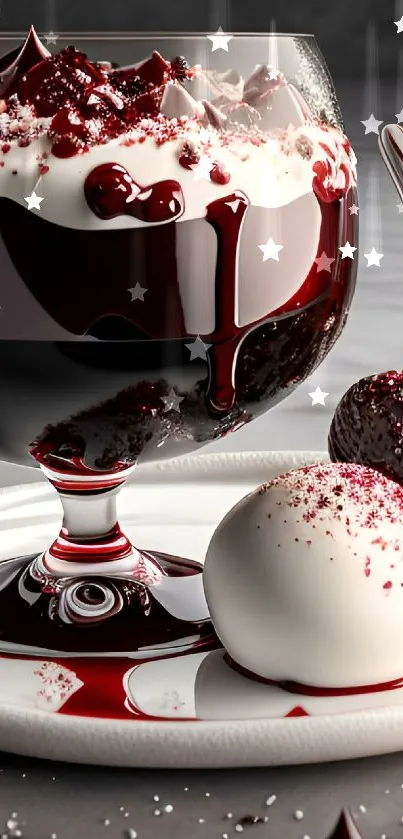 Decadent dessert with rich chocolate and cream on a stylish plate.