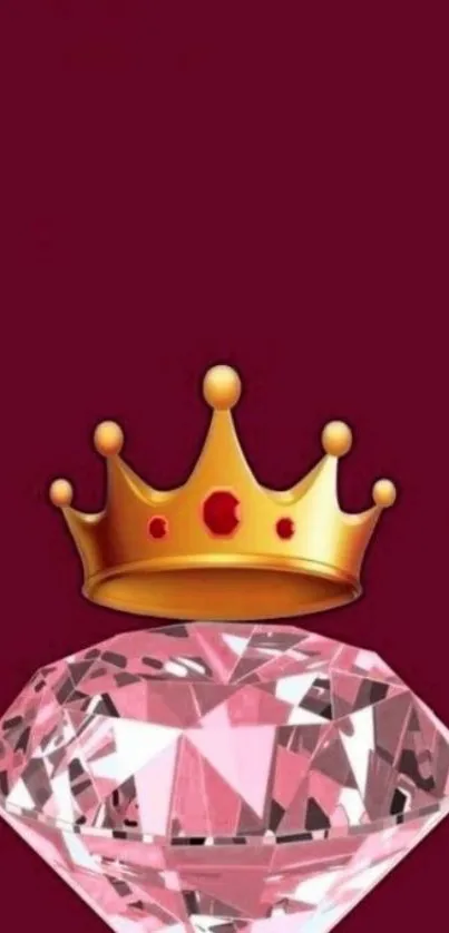 Burgundy wallpaper with crown and diamond.