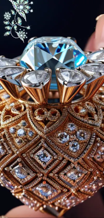 Luxurious diamond and gold ornament wallpaper with intricate detailing.