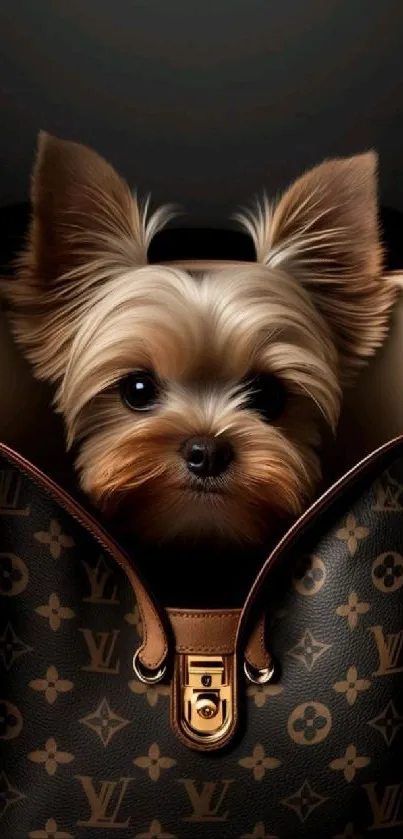 Yorkshire Terrier in designer bag, stylish and cute.