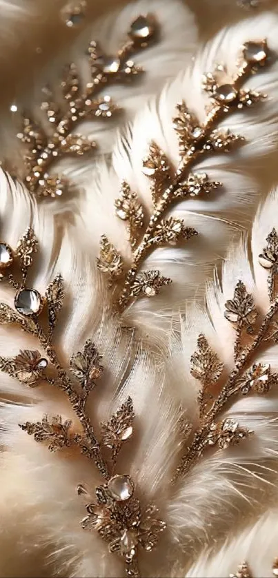 Golden feather and jewel decorated wallpaper