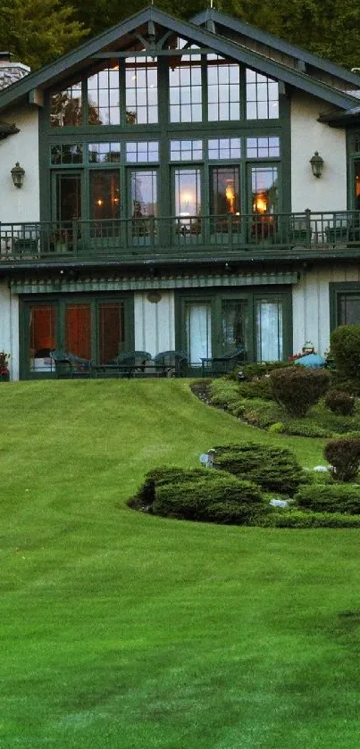 Luxurious house amidst lush green forest.