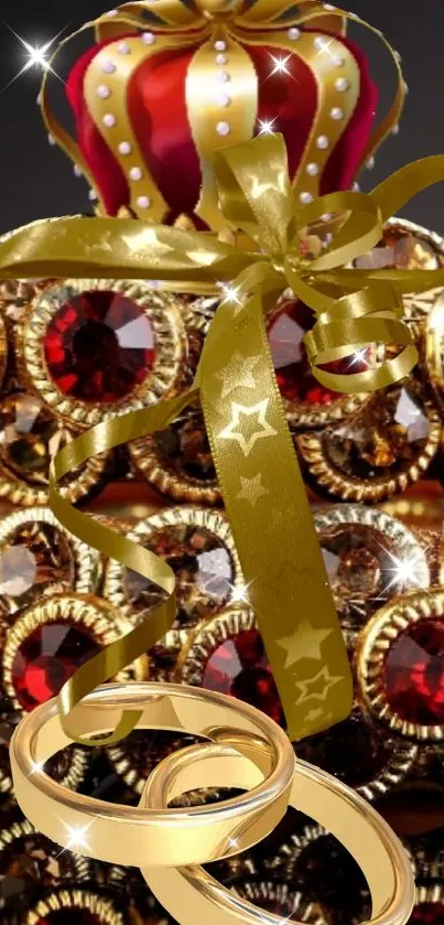 Luxurious gold and red jeweled crown art wallpaper.