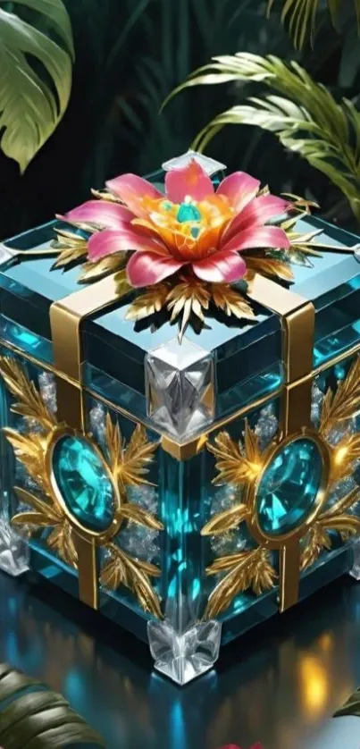 Gemstone box with tropical flowers wallpaper.