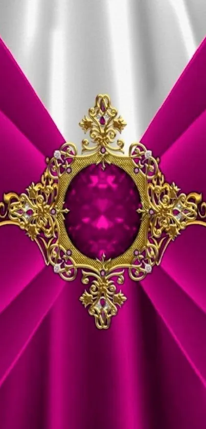 Luxurious gold and magenta wallpaper with intricate design.