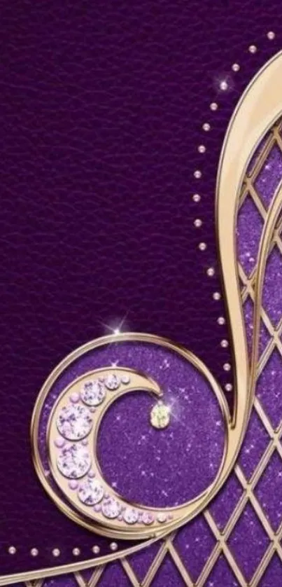 Luxurious purple and gold wallpaper with intricate designs.