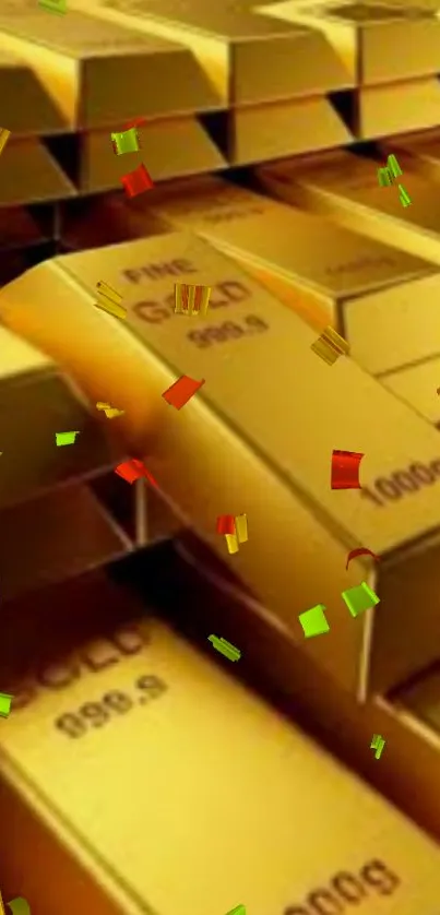 Luxurious gold bars with festive confetti design.