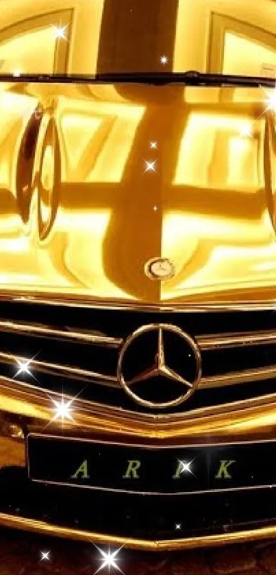 Luxurious gold car mobile wallpaper with opulent design.