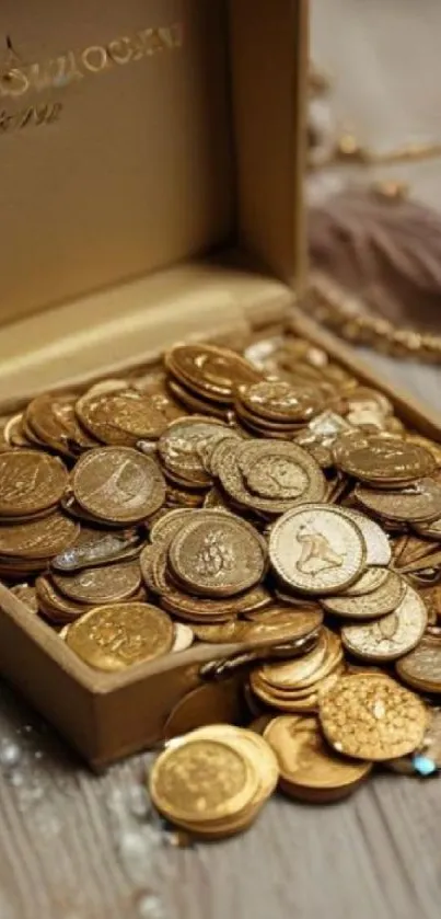 Luxurious gold coins elegantly displayed in a box.