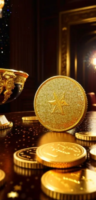 Luxurious gold coins in an opulent setting, adding elegance to your screen.