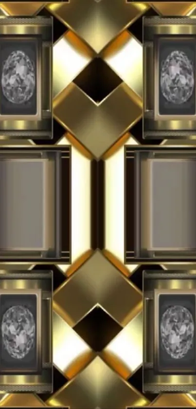 Luxurious gold geometric wallpaper with jewel patterns.