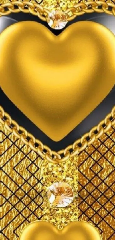 Luxurious gold heart wallpaper with elegant design