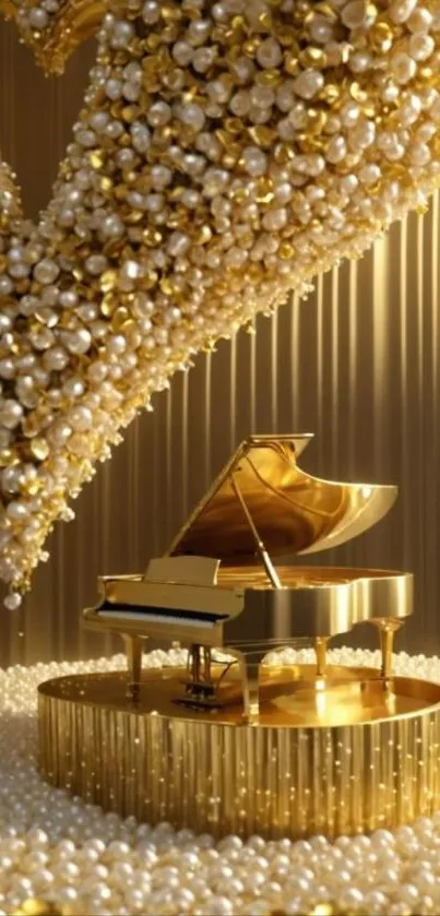 Luxurious gold piano with pearls mobile wallpaper.