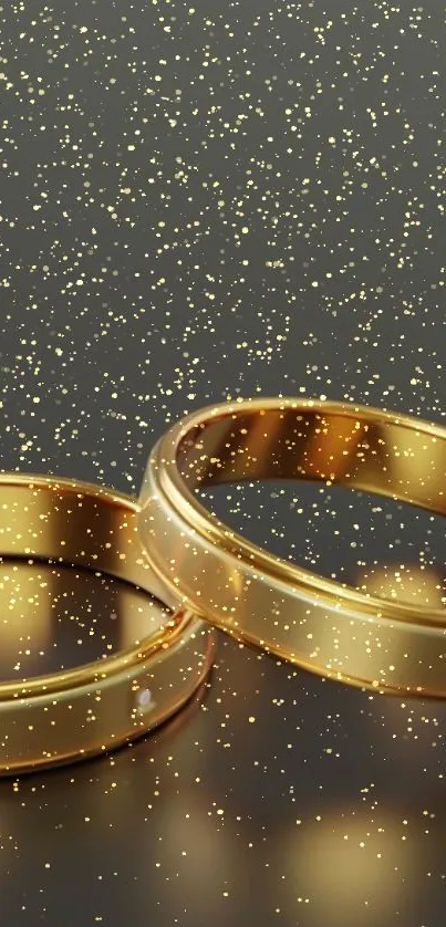 Elegant gold rings on a shimmering golden background wallpaper.