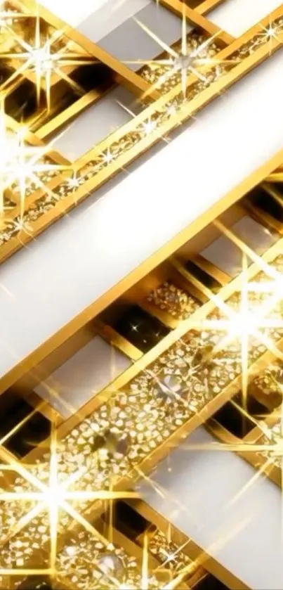 Luxurious golden geometric design with sparkles.