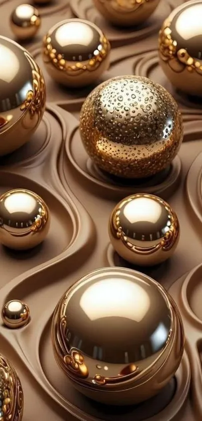 Luxurious wallpaper with golden spheres design.