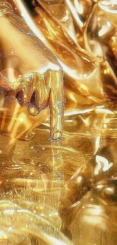 Golden hand touching shiny reflective surface wallpaper.