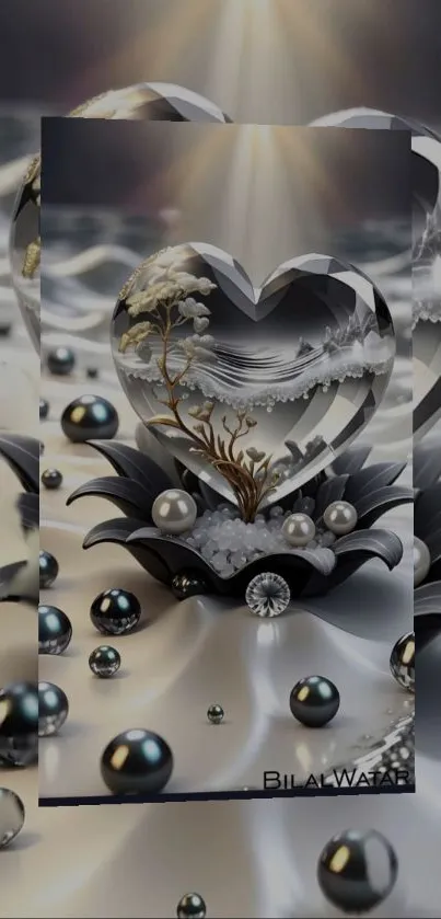 Heart-shaped abstract art with pearls and glossy finish.