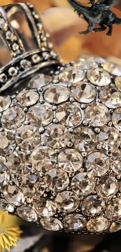 Luxurious jeweled heart with golden accents, sparkling diamonds, and intricate design.