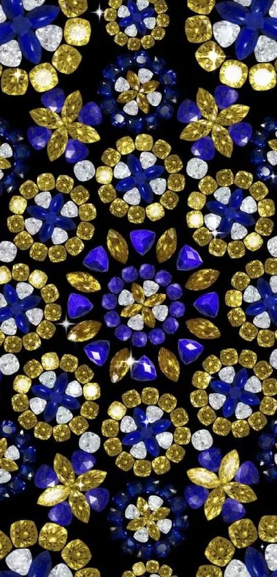 Luxurious jewel pattern with blue and gold gemstones.