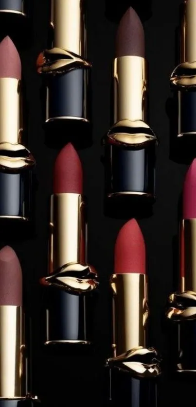 Luxurious gold-accented lipstick wallpaper on a black background.