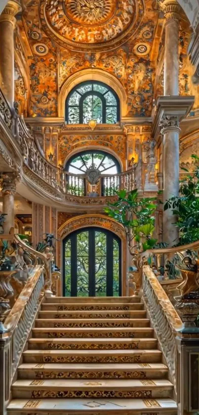 Luxurious staircase with ornate decor and grand design.